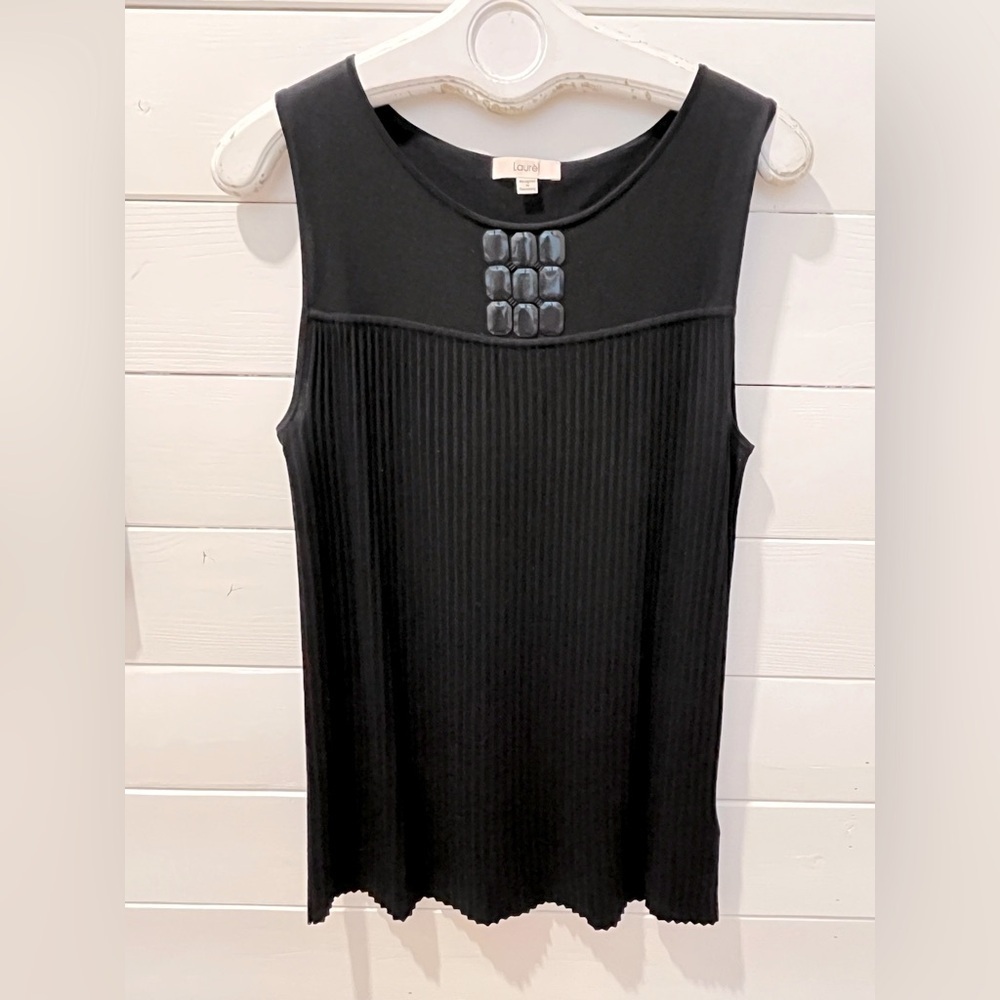 Laurel Black Silk Sleeveless Top with Beaded Detail – Size 40